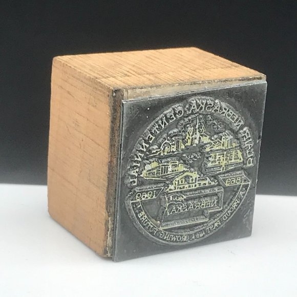 Blair Nebraska Centennial Printers Block, Vintage 1969 Metal Letterpress, USA - Picture 3 of 5